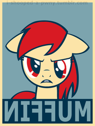 Size: 776x1029 | Tagged: safe, editor:i-shooped-a-pwny, derpy hooves, pegasus, pony, g4, backwards, female, hope poster, mare, muffin, obey, propaganda, shepard fairey