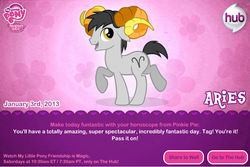 Size: 750x500 | Tagged: safe, edit, aries (g4), earth pony, pony, g4, aries, fake horns, homestuck, male, ponyscopes, stallion, text
