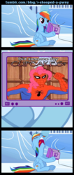 Size: 545x1280 | Tagged: safe, editor:i-shooped-a-pwny, pinkie pie, rainbow dash, fanfic:cupcakes, g4, 60s spider-man, exploitable meme, male, meme, spider-man, tv meme