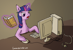 Size: 1280x878 | Tagged: safe, artist:gaiascope, twilight sparkle, g4, 30 minute art challenge, book, computer