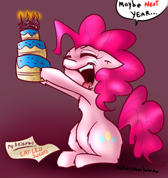 Size: 1178x1249 | Tagged: safe, artist:fatcakes, pinkie pie, earth pony, pony, g4, 30 minute art challenge, cake, eyes closed, new year, open mouth, tongue out