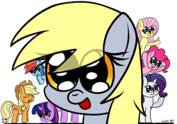 Size: 1000x700 | Tagged: safe, artist:chibi95, applejack, derpy hooves, fluttershy, pinkie pie, rainbow dash, rarity, twilight sparkle, ambiguous race, earth pony, pegasus, pony, unicorn, g4, female, looking at you, mare, simple background, transparent background
