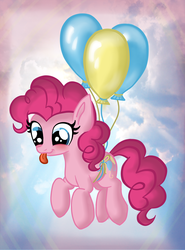 Size: 2300x3101 | Tagged: safe, artist:rainbowspine, pinkie pie, earth pony, pony, g4, :p, balloon, blushing, cute, diapinkes, female, high res, mare, silly, silly pony, solo, then watch her balloons lift her up to the sky, tongue out