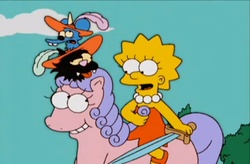 Size: 1103x725 | Tagged: safe, pony, dead, decapitated, itchy & scratchy, lisa simpson, male, severed head, sword, the simpsons, tongue out, weapon, wind dancer