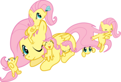 Size: 5457x3697 | Tagged: safe, artist:nameleslight, fluttershy, butterfly, pony, g4, absurd resolution, baby, baby pony, babyshy, filly, fluttermom, foal, mother, multeity, self ponidox, so much flutter