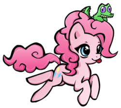 Size: 767x681 | Tagged: safe, artist:misspokky, gummy, pinkie pie, earth pony, pony, g4, :p, cute, diapinkes, duo, female, mare, simple background, solo focus, tongue out, transparent background