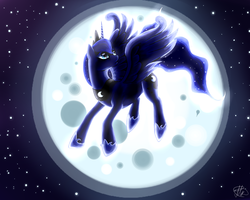Size: 1280x1024 | Tagged: safe, artist:antharesmk, princess luna, pony, g4, female, glowing, moon, solo