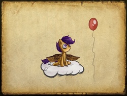 Size: 6000x4500 | Tagged: safe, artist:mcsadat, scootaloo, pony, g4, absurd resolution, balloon, cloud, female, solo, wallpaper