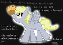 Size: 900x644 | Tagged: safe, artist:blayaden, derpy hooves, pegasus, pony, g4, earthbound, female, lyrics, mare, muffin, pollyanna (i believe in you)