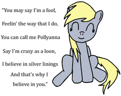 Size: 900x717 | Tagged: safe, artist:closer-to-the-sun, derpy hooves, pegasus, pony, g4, earthbound, female, lyrics, mare, pollyanna (i believe in you)