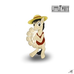 Size: 2000x2000 | Tagged: safe, artist:1jaz, earth pony, pony, bipedal, grin, looking at you, male, monkey d. luffy, one piece, ponified, smiling, solo, stallion