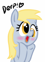 Size: 389x525 | Tagged: safe, artist:very-very-valuable, derpy hooves, pegasus, pony, g4, blushing, cute, derp, female, happy, mare