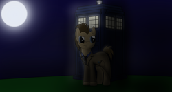 Size: 1598x858 | Tagged: safe, artist:captainlackwit, doctor whooves, time turner, g4, doctor who, moon, sonic screwdriver, tardis, tenth doctor
