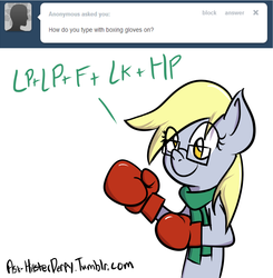 Size: 929x949 | Tagged: safe, derpy hooves, pegasus, pony, ask hipster derpy, g4, akuma, ask, boxing gloves, female, glasses, hipster, mare, shun goku satsu