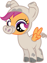 Size: 7127x9657 | Tagged: safe, artist:deadparrot22, scootaloo, pegasus, pony, g4, one bad apple, absurd resolution, animal costume, clothes, costume, cute, female, pig costume, simple background, solo, transparent background, vector