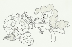 Size: 1380x915 | Tagged: safe, artist:joelashimself, pinkie pie, trixie, cat, g4