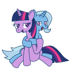 Size: 1008x1056 | Tagged: safe, artist:seabastian, trixie, twilight sparkle, pony, unicorn, g4, female, horn, lesbian, mare, ship:twixie, shipping, simple background, transparent background, unicorn twilight