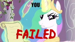 Size: 1280x720 | Tagged: safe, edit, edited screencap, screencap, princess celestia, pony, g4, the crystal empire, angry, bitchlestia, fail, female, levitation, magic, scroll, solo, telekinesis