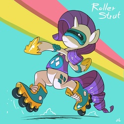 Size: 800x800 | Tagged: safe, artist:docwario, rarity, pony, g4, bipedal, roller skates, rollerblades, skates, skating, solo, strutting, visor