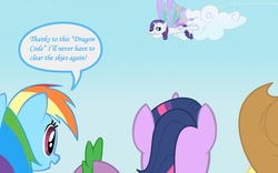 Size: 1280x800 | Tagged: safe, applejack, rainbow dash, rarity, spike, twilight sparkle, g4, artificial wings, augmented, magic, magic wings, newbie artist training grounds, wings