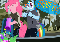 Size: 3000x2100 | Tagged: safe, artist:pipersack, pinkie pie, rainbow dash, g4, parody, swamp people