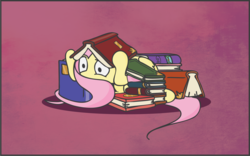 Size: 1921x1201 | Tagged: safe, artist:finalflutter, fluttershy, pegasus, pony, g4, book, book fort, cute, female, hiding, mare, scared, simple background, solo