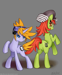 Size: 814x982 | Tagged: dead source, safe, artist:gatodelfuturo, pony, butt, duo, female, hat, headphones, male, mare, misaki shiki, plot, ponified, sakuraba neku, stallion, the world ends with you