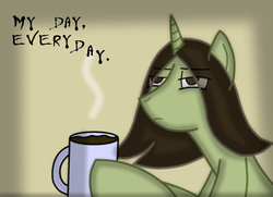 Size: 900x650 | Tagged: safe, artist:wisewatcher, oc, oc only, oc:outsight, pony, coffee, mug, solo