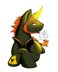 Size: 514x629 | Tagged: safe, artist:rattlesire, earth pony, pony, crossover, ganondorf, ponified, the legend of zelda, triforce