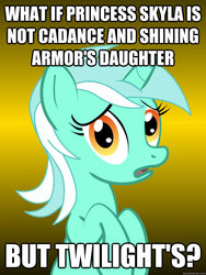 Size: 625x833 | Tagged: safe, lyra heartstrings, princess skyla, g4, alicorn drama, conspiracy lyra, exploitable meme, meme