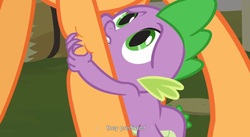 Size: 1593x871 | Tagged: safe, screencap, applejack, spike, g4, youtube caption, youtube link