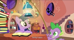 Size: 1595x877 | Tagged: safe, screencap, spike, twilight sparkle, g4, book, youtube caption, youtube link