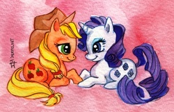 Size: 500x321 | Tagged: safe, applejack, rarity, g4, female, lesbian, ship:rarijack, shipping, watercolor painting