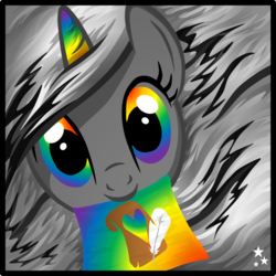 Size: 894x894 | Tagged: safe, artist:pinkius, oc, oc only, pony, unicorn, cutie mark, long mane, mouth hold, smiling