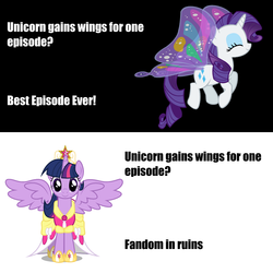 Size: 1080x1080 | Tagged: source needed, useless source url, safe, artist:starsinautumn, rarity, twilight sparkle, alicorn, pony, g4, magical mystery cure, sonic rainboom (episode), adventure in the comments, alicorn drama, alicorn drama drama, female, glimmer wings, mare, meme, metadrama, thread war, twilight sparkle (alicorn)