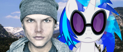 Size: 4000x1694 | Tagged: safe, dj pon-3, vinyl scratch, g4, avicii, greece, mount olympus, mountain