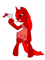 Size: 682x916 | Tagged: safe, oc, oc only, oc:bloodbath, semi-anthro, clothes, dress, drunk, glass, simple background, white background, wine, wine glass