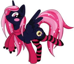 Size: 961x832 | Tagged: safe, artist:tripperwitch, oc, oc only, alicorn, pony, alicorn oc, clothes, scarf, socks, solo, striped socks