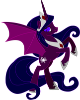 Size: 161x200 | Tagged: safe, oc, oc only, oc:night wish, alicorn, bat pony, bat pony alicorn, pony, alicorn oc, bat wings, crown, donut steel, female, hoof shoes, horn, jewelry, joke oc, mare, peytral, picture for breezies, purple eyes, rearing, recolor, regalia, spread wings, tiara, wings