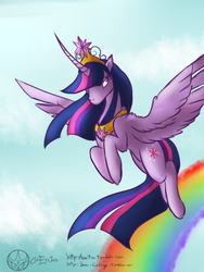 Size: 600x800 | Tagged: safe, artist:aeritus, twilight sparkle, alicorn, pony, g4, 30 minute art challenge, big crown thingy, female, flying, jewelry, mare, peytral, rainbow, regalia, solo, spread wings, twilight sparkle (alicorn), ultimate twilight, wings
