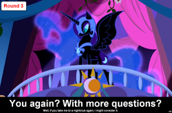 Size: 1024x672 | Tagged: safe, nightmare moon, comic:celestia's servant interview, g4, caption, interview, meta