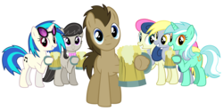 Size: 12000x6000 | Tagged: safe, artist:shinodage, bon bon, derpy hooves, dj pon-3, doctor whooves, lyra heartstrings, octavia melody, sweetie drops, time turner, vinyl scratch, earth pony, pegasus, pony, unicorn, g4, absurd resolution, background six, bowtie, cider, cutie mark, female, hooves, horn, looking at you, male, mare, simple background, smiling, stallion, sunglasses, teeth, transparent background, vector, wings