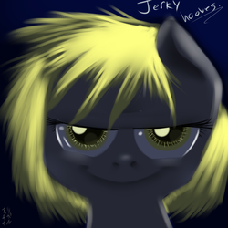 Size: 1024x1024 | Tagged: safe, artist:imsokyo, derpy hooves, oc:jerky hooves, g4, bust, portrait, solo