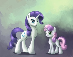 Size: 1500x1180 | Tagged: dead source, safe, artist:polkin, rarity, sweetie belle, pony, unicorn, g4, belle sisters, duo, duo female, female, filly, mare, siblings, sisters, smiling