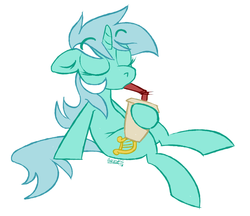 Size: 887x766 | Tagged: safe, artist:owl-eyes, lyra heartstrings, pony, g4, drink, drinking, eyes closed, female, simple background, solo, white background