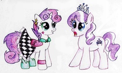 Size: 3318x1994 | Tagged: safe, artist:lailyren, diamond tiara, sweetie belle, g4, 80s, older