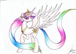 Size: 1677x1188 | Tagged: safe, artist:jacquibim, princess celestia, pony, g4, female, hair styling, raised hoof, solo