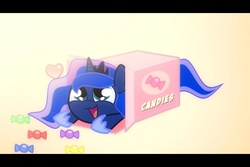 Size: 960x640 | Tagged: safe, artist:2snacks, princess luna, pony, g4, baby, box, candy, cute, female, foal, heart, lunabetes, sliding ponies, solo