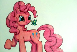 Size: 950x650 | Tagged: safe, artist:askamberfawn, pinkie pie, butterfly, g4, traditional art