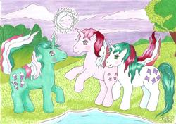 Size: 1164x819 | Tagged: safe, artist:deruka, fizzy, galaxy (g1), gusty, twinkle eyed pony, g1, no more ponies at source